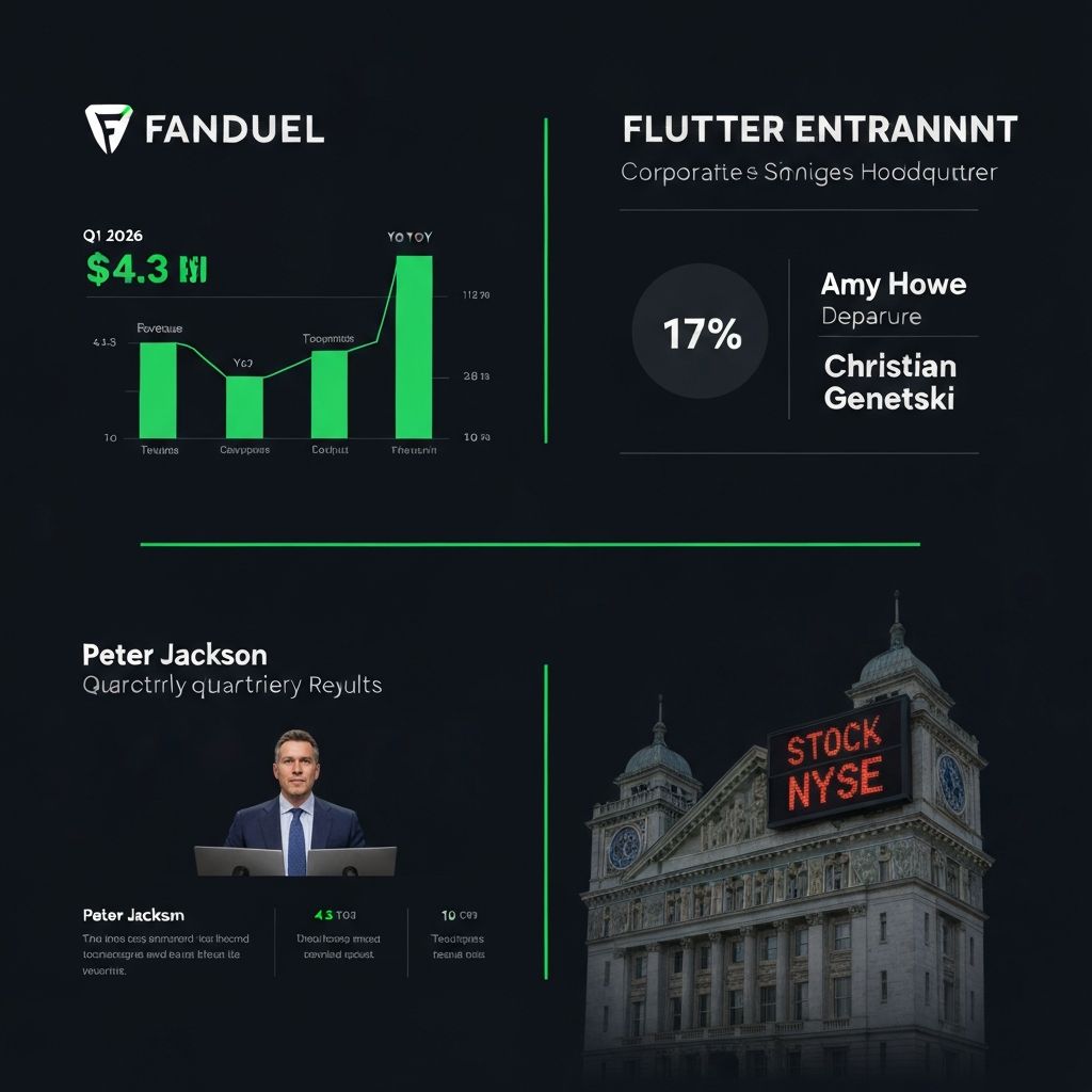 Flutter Posts $4.3B Q1 Revenue, Ousts FanDuel CEO Amy Howe, and Signals Likely London Stock Exchange Exit — Three Seismic Moves in One Week