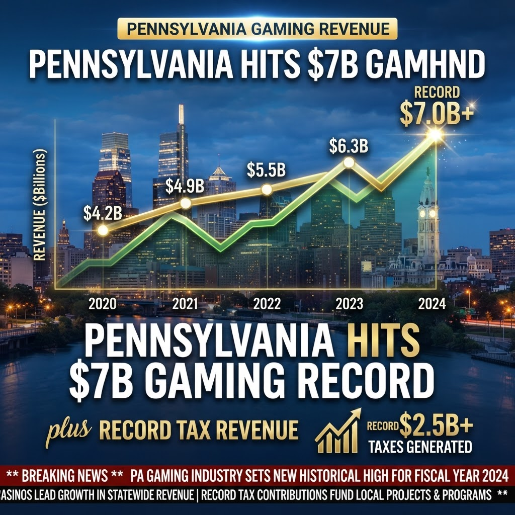 Pennsylvania Gaming Revenue Hits $7B Record, Boosting State Taxes in 2026