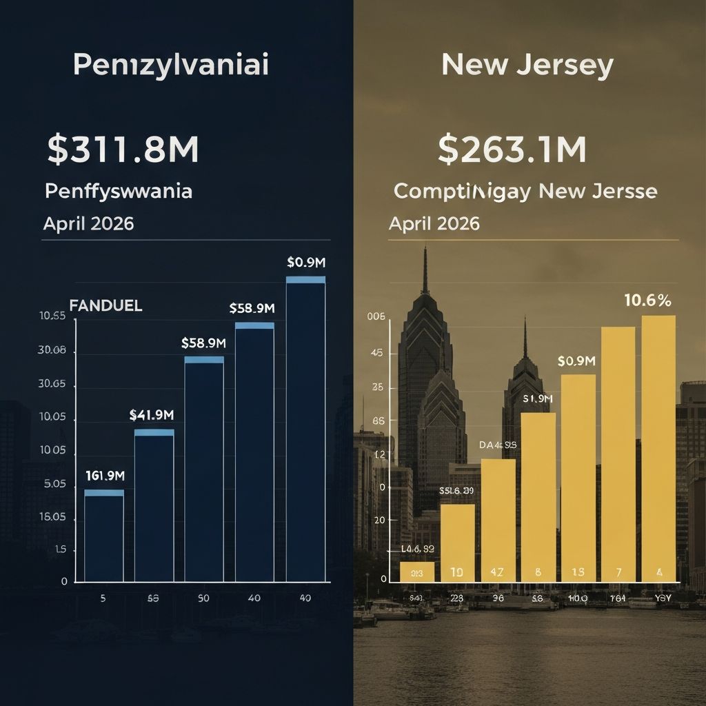 US Online Casino April 2026: Pennsylvania Posts $311.8M for Third-Best Month, New Jersey Reaches $263.1M as FanDuel Extends Lead Over Retreating DraftKings