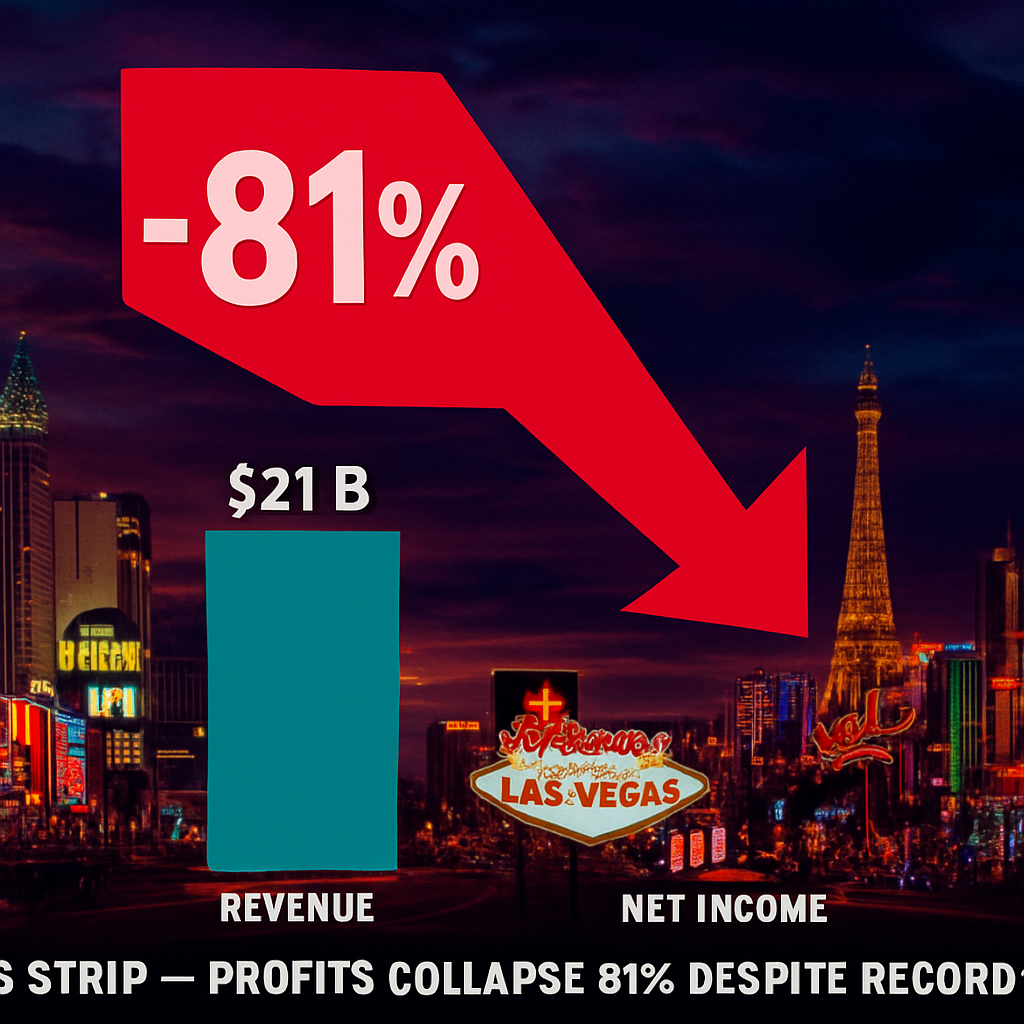 Las Vegas Strip Net Income Collapses 81% in FY 2025 Despite Record $21B Revenue, Exposing Structural Cost Crisis